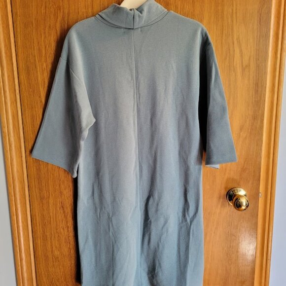 BNWT Suzy Shier Dusty Blue Sweater Turtle Mock Neck T Shirt Dress M - Picture 4 of 6